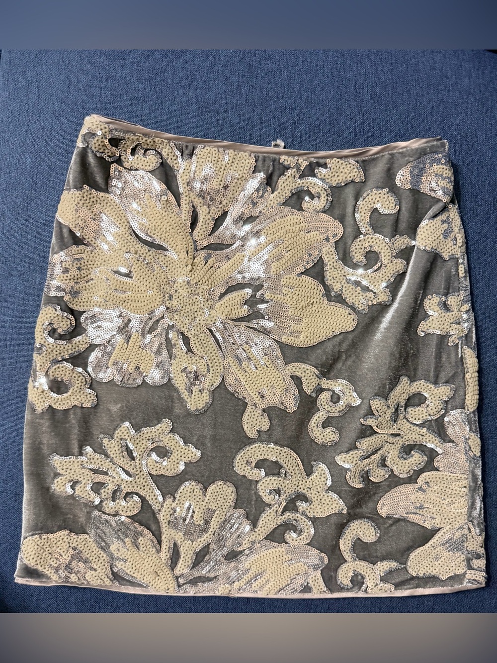 GUESS Gold Sequin Floral Mini Skirt on Gray Base